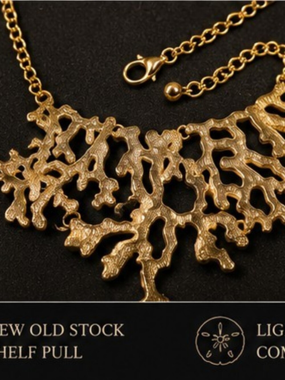 Fabulous NOS Cream Coral Branch Statement Necklace Earrings Set Gold Tone - Picture 6 of 9